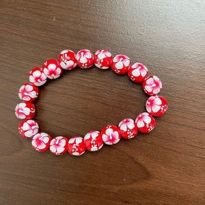 Flower Red Wood Bead Bracelet